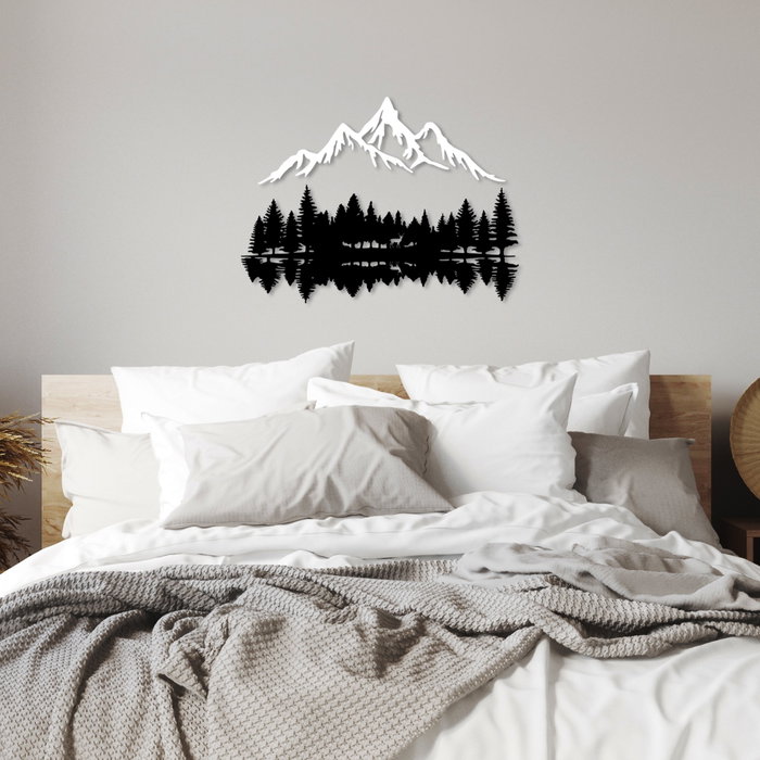 Wallity Nature And Mountain - 12 Escultura de pared de metal Blanco y Negro